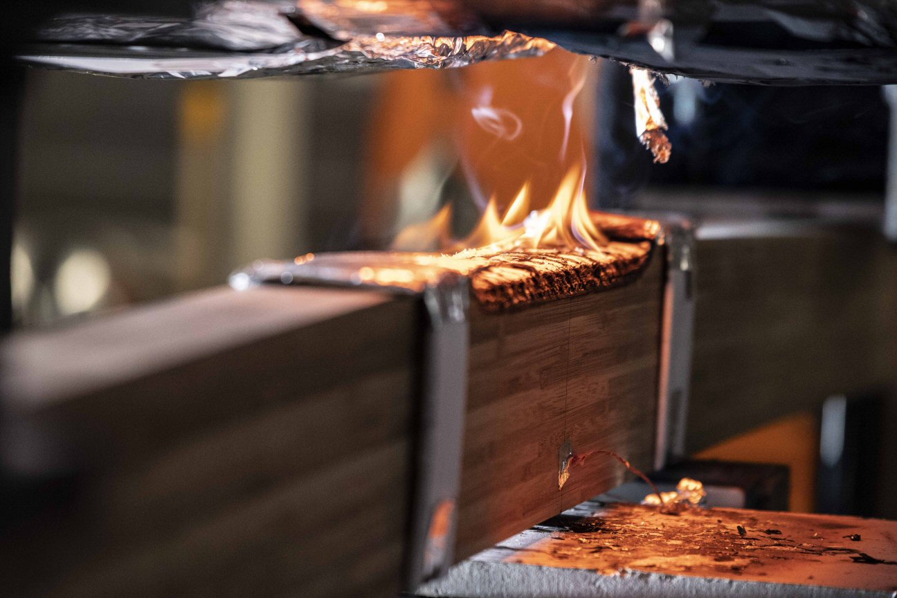 Bamboo fire testing in the UQ Fire lab.