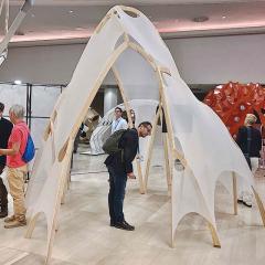 Timber structure with man inside